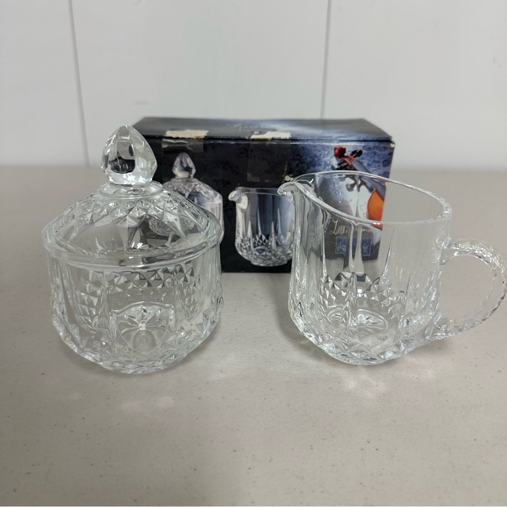 Longchamp Cristal D’Arques Crystal Creamer (with lid) & Sugar Set - Vintage 1978